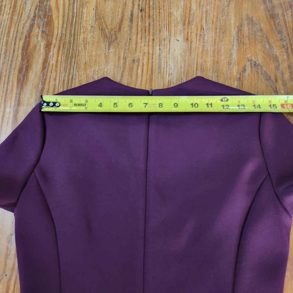 DKNY Burgundy Scuba Dress 6 NWT Short Sleeve Pockets A-Line Knee Length Gold Zip - Picture 13 of 16